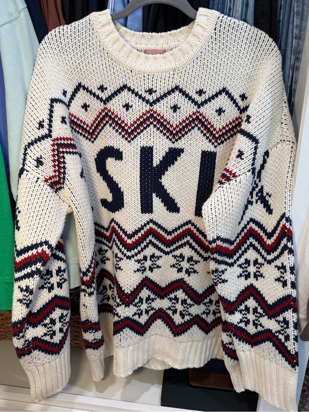 Show Me Your MuMu Cream 'SKI' Fair Isle Crew Sweater